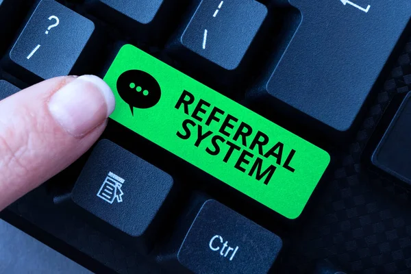Writing displaying text Referral System. Business showcase sending own patient to another physician for treatment Abstract Gathering Investigation Clues Online, Presenting Internet Ideas — Stock Photo, Image