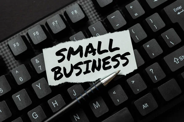 概念表示小規模事業。ビジネスは限られたサイズで知られている個人所有のビジネスを紹介する新しいオンラインショップビジネスの作成、商品の取引リストの入力 — ストック写真