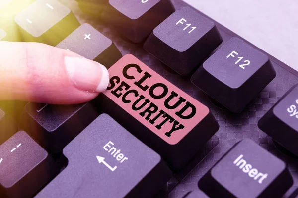 Writing displaying text Cloud Security. Word for Imposing a secured system of existing data in the Internet Abstract Reasearching Old Online Articles, Creating Copies Of Previous Data — 图库照片
