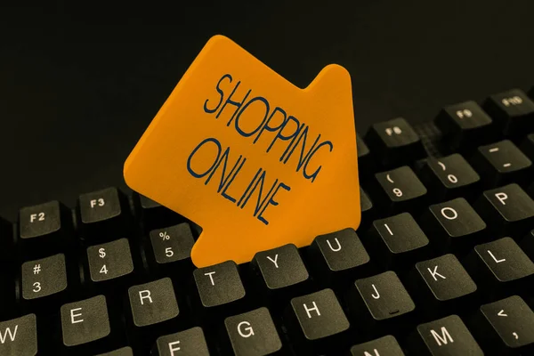 Teksten weergeven Online winkelen. Internet Concept kopen die u wilt via internet website dan leveren Verbinden met Online Vrienden, Het maken van kennissen op het internet — Stockfoto
