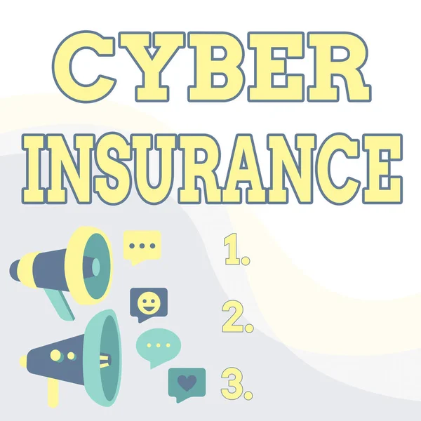 나이 버 보험 (Cyber Insurance) 은 다음을 가리킨다. 온라인 기반 위험으로부터 회사를 보호하기 위한 비즈니스 아이디어 독점 계획 Megaphone Drawing Producing Lighting Making Announcement. — 스톡 사진