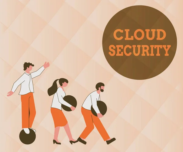 Znak tekstowy pokazujący Cloud Security. Koncepcja biznesowa Nakładanie bezpiecznego systemu istniejących danych w Internecie Ilustracja grupy łączącej ich własną ciężką sferę. — Zdjęcie stockowe