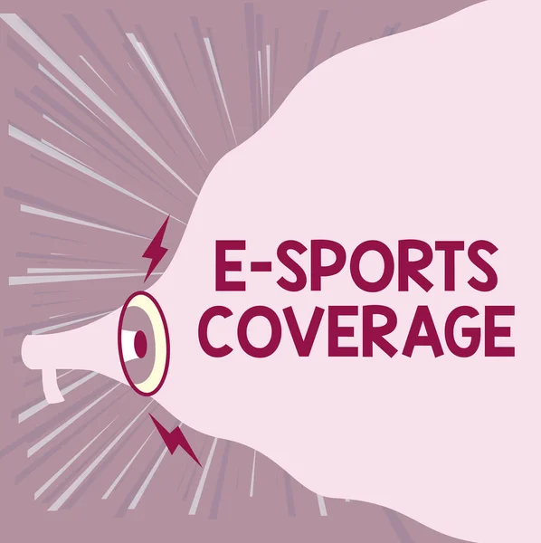 Концептуальне висвітлення E Sports Covering. Бізнес підхід Звітність в прямому ефірі на останніх спортивних змаганнях Мовлення Мегафон Малювання Створення нового гучного оголошення Порожня хмара . — стокове фото