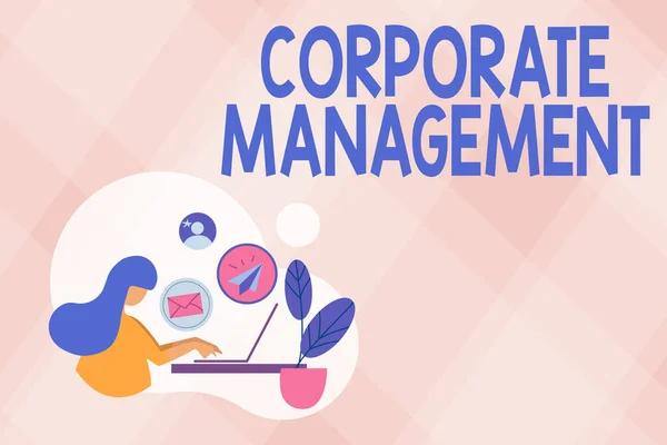Hand writing sign Corporate Management. Business showcase all Levels of Managerial Personnel and Excutives Abstract Internet Browsing And Sending Emails, Remote Online Work Concept — Stockfoto