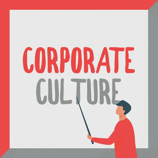 Visualizzazione concettuale Cultura aziendale. Idea di business Credenze e idee che un'azienda ha Valori condivisi Istruttore Disegno Holding Stick Pointing Board Mostrando nuove lezioni. — Foto Stock