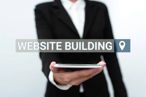 Text showing inspiration Website Building. Business concept tools that typically allow the construction of pages Presenting New Technology Ideas Discussing Technological Improvement — Stock Photo, Image