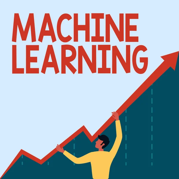 Conceptual caption Machine Learning. Word Written on give computers the ability to be taught with data Man Drawing Holding Graph Arrow Showing Business Growth. — Stock Photo, Image