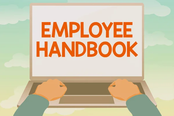 Text sign showing Employee Handbook. Word Written on Document that contains an operating procedures of company Editing And Formatting Online Articles, Typing Creative Reading Contents — 图库照片