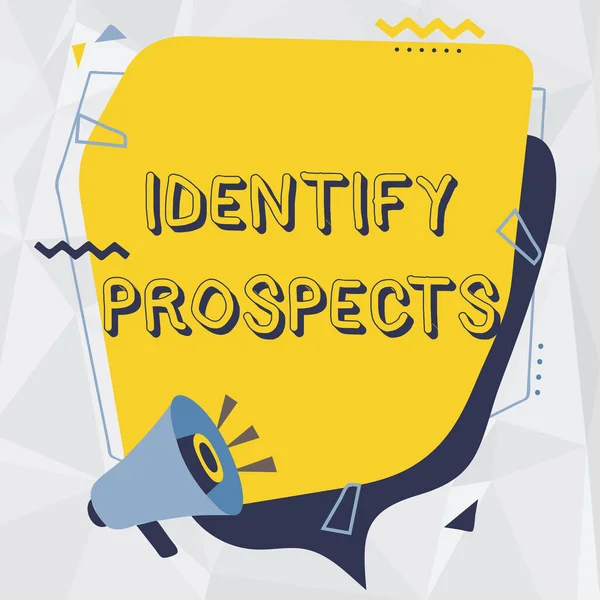 Prospects 'ı Tanımla yazan metin işareti. İş görüşü Muhtemel müşteri İdeal Müşteri Müstakbel Bağışçıları Megafon Çizimi Sohbet Bulutuna Yeni Açıklama Yapıyor.