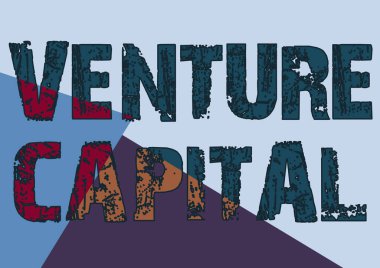 El yazısı işareti Venture Capital. Şirketler tarafından sağlanan internet kavramının finansmanı, çeşitli şekiller ve renkler barındıran çizgili arka plan çizgisi.