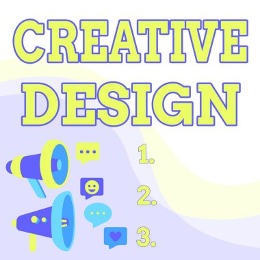 İlham verici Yaratıcı Tasarımı gösteren metin. İş yaklaşımı ana amacını gerçekleştiren görsel bir unsur. Megafon Çizimi Işıklandırma Duyurusu.