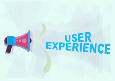 İlham veren Kullanıcı Deneyimini gösteren metin. İnternet Konsepti, özellikle de Megafon Damlaları Atma ve Duyuru Yapma İllüstrasyonunu kullanmanın ne kadar hoş olduğu konusunda web sitesi kullanıyor..