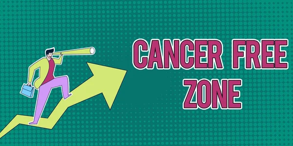 Podepsat zobrazení zóny bez rakoviny. Přehled podnikání podporující pacienty s rakovinou a zvyšování povědomí o rakovině Man Drawing Holding Graph Arrow ukazující obchodní růst. — Stock fotografie