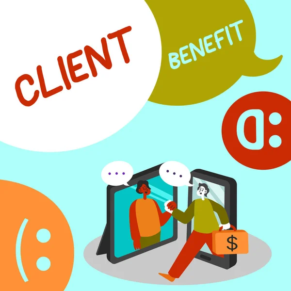 Text sign showing Client Benefit. Word for The real or perceived value that a customer experiences -42439 — Stock Photo, Image
