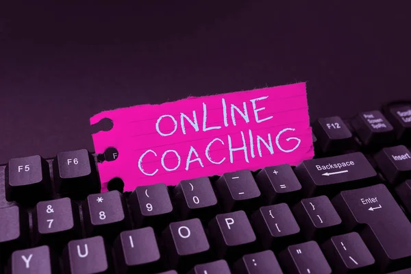 Text bildtext som presenterar online coaching. Word för att lära sig från nätet och internet med hjälp av en coach skriva Advance Lesson och Föreläsningsplaner, skriva nya artikel sidor — Stockfoto