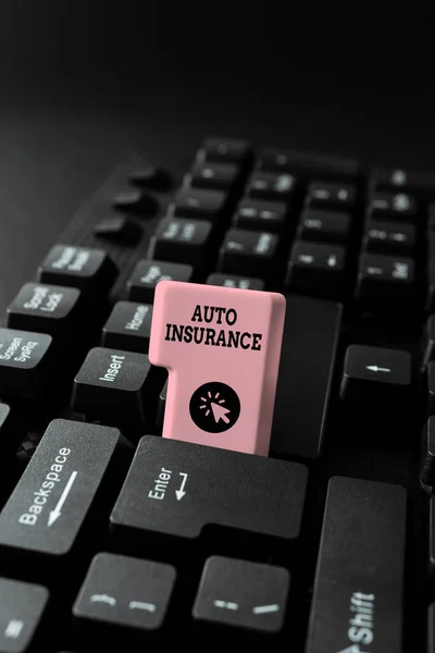 Conceptual display Auto Insurance. Word Written on Protection against financial loss in case of accident Typewriting End User License Agreement, Typing New Network Password — Stock Photo, Image