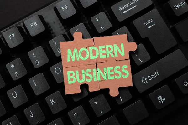 Text showing inspiration Modern Business. Business overview Introduction to the philosophy of large corporate enterprise Connecting With Online Friends, Making Acquaintances On The Internet — Stock Photo, Image