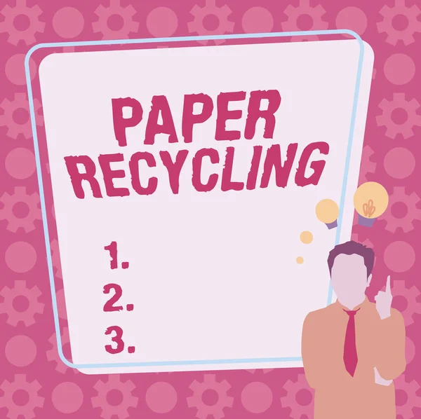 Handschrift Text Papier Recycling. Geschäftskonzept Altpapier auf neue Art und Weise verwenden, indem man sie recycelt Illustration eines Geschäftsmannes, der mit neuen erstaunlichen Ideen aufwartet. — Stockfoto