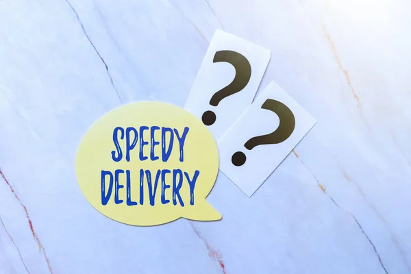 Text caption presenting Speedy Delivery. Word for provide products in fast way or same day shipping overseas New Ideas Fresh Concept Creative Communications Productive Solutions — Stockfoto