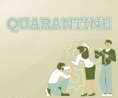 Kavramsal görüntü karantinası. Kişinin faaliyetlerine ilişkin kavramsal fotoğraf kısıtlaması veya Eşya Taşımacılığı Çalışmalarında Birbirine Yardım Eden Grup Tutma Dişlilerinin İllüstrasyonu.