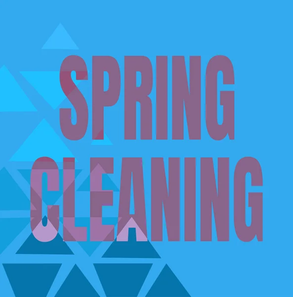 Exhibición conceptual Limpieza de primavera. Práctica de concepto de negocio de limpieza a fondo de la casa en la línea de primavera Fondos ilustrados con varias formas y colores. — Foto de Stock