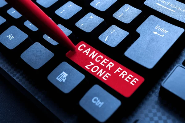 Conceptual caption Cancer Free Zone. Business idea supporting cancer patients and raising awareness of cancer Inputting Important Informations Online, Typing Funny Internet Blog — Fotografia de Stock