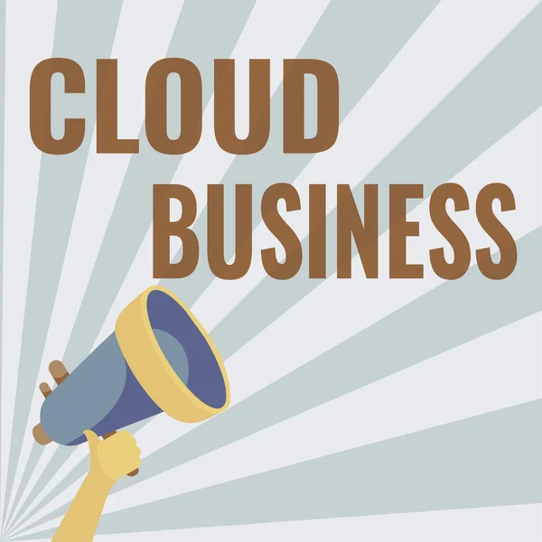 Pisanie wyświetlania tekstu Cloud Business. Word for Internet dostawy usług udostępnianych użytkownikom Ilustracja trzymania Megafon Dokonywanie wspaniałe ogłoszenie. — Zdjęcie stockowe