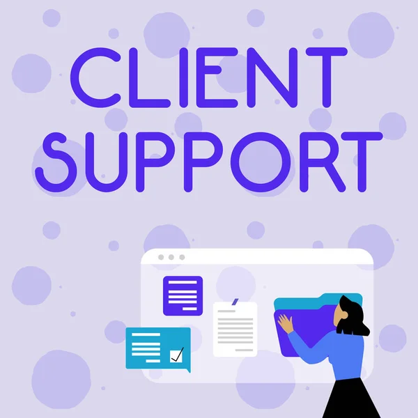 Tekenen tonen Client Support. Business idee gericht op het helpen van klanten om producten en diensten te gebruiken -42653 — Stockfoto