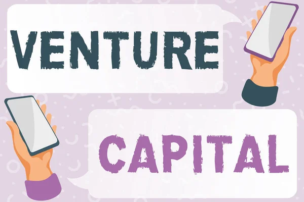 Podepsat zobrazení Venture Capital. Slovo pro financování poskytovaná firmami malým začínajícím firmám Abstraktní psaní vědeckých článků, Tvorba a publikování práce online — Stock fotografie
