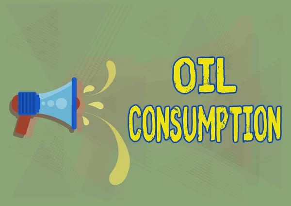 Hand writing sign Oil Consumption. Internet Concept This entry is the total oil consumed in barrels per day Illustration Of Megaphone Throwing Out Water Drops Making Announcement. — Stock Photo, Image