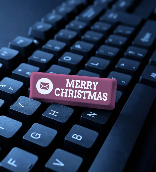 Inspiration showing sign Merry Christmas. Word for annual tradition to celebrate the birth of Jesus Christ Typing Product Title And Descriptions, Entering Important Data Codes — Stockfoto