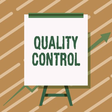 İlham Kalite Kontrolü 'nü gösteren metin. Ürün veya servisin standartlara göre satıldığından emin olmak için bir sözcük Whiteboard Drawing With Arrow Giderek Artan Grafik Sunar.