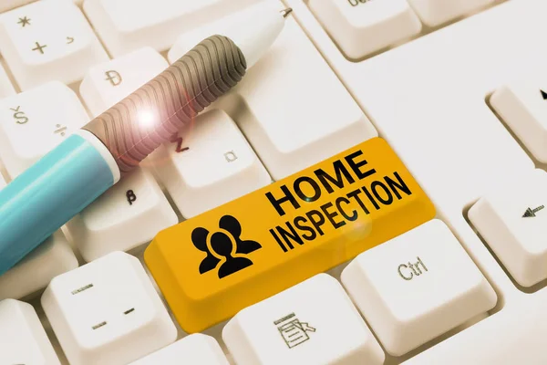 Conceptual display Home Inspection. Internet Concept Examination of the condition of a home related property Typing Game Program Codes, Programming New Playable Application — Fotografia de Stock