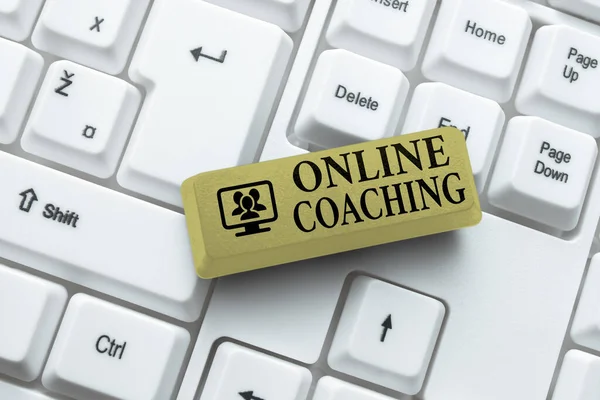 Text sign showing Online Coaching. Internet Concept Learning from online and internet with the help of a coach Connecting With Online Friends, Making Acquaintances On The Internet — Stock Photo, Image