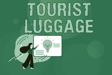 El yazısı tabelası Turist Bagajı. İnternet Formlarını Doldurmak, İnternet Anketlerini Cevaplamak ve Soruları Cevaplamak için gereken her şeyi içeren iş fikri büyük çanta