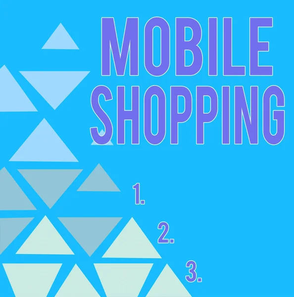 Écriture affichant le texte Mobile Shopping. Photo conceptuelle Achat et vente de biens et services grâce à la ligne mobile Décors illustrés avec diverses formes et couleurs. — Photo