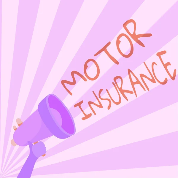 Text sign showing Motor Insurance. Business idea Provides financial compensation to cover any injuries Illustration Of Hand Holding Megaphone Making Wonderful Announcement. — Stockfoto