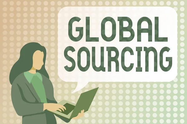 Handschrift tekst Global Sourcing. Business approach praktijk van het betrekken van de wereldwijde markt voor goederen Studeren van Programmeertalen, Coderen en ontwikkelen van nieuwe videogames — Stockfoto