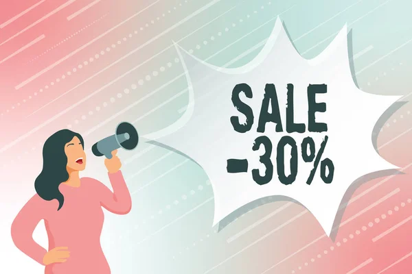 Text showing inspiration Sale 30 Percent. Business approach A promo price of an item at 30 percent markdown Modern Data Processing Methods, Typing And Editing Online Articles — 图库照片