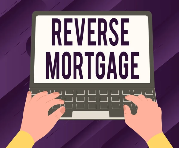 Inspiration showing sign Reverse Mortgage. Business idea loan for seniors age above sixties and older to be returned Illustration Of A Busy Hand Working On Laptop Searching For Ideas. — Stockfoto