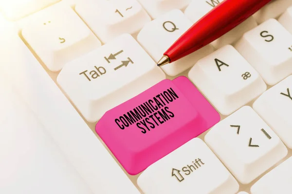 Hand writing sign Communication Systems. Word for Flow of Information use of Machine to transmit signals Practicing Speed Typing Accuracy, Testing Typewriting Knowledge — Stockfoto