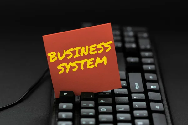 Writing displaying text Business System. Business approach A method of analyzing the information of organizations Typing Online Member Name Lists, Creating New Worksheet Files — Stock Photo, Image