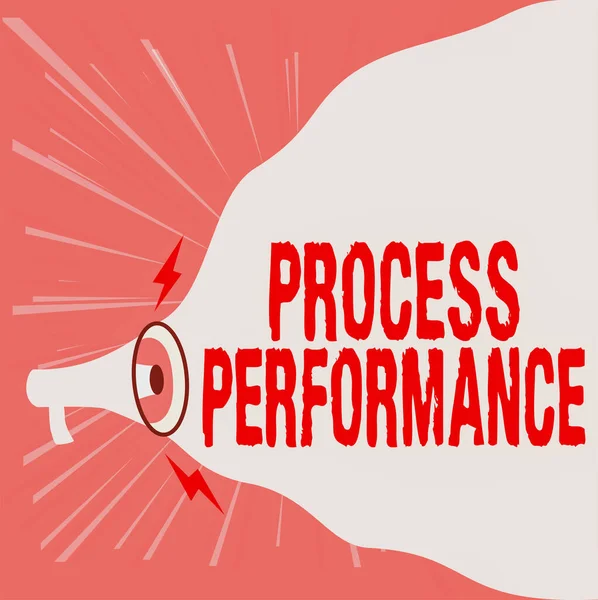 Handwriting text Process Performance. Word Written on Measures Process effectively Meet organizations Objective Megaphone Drawing Making New Loud Announcement To Blank Cloud. — Stockfoto