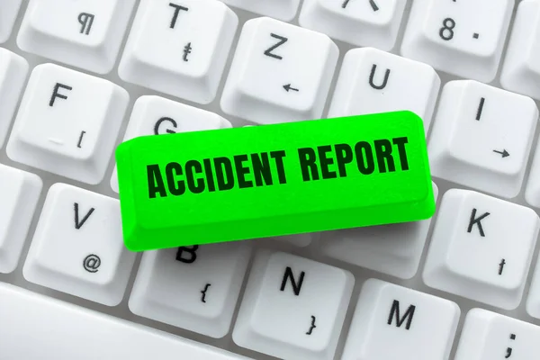 Sign displaying Accident Report. Word for A form that is filled out record details of an unusual event Abstract Recording List Of Online Shop Items, Editing Updated Internet Data — Fotografia de Stock