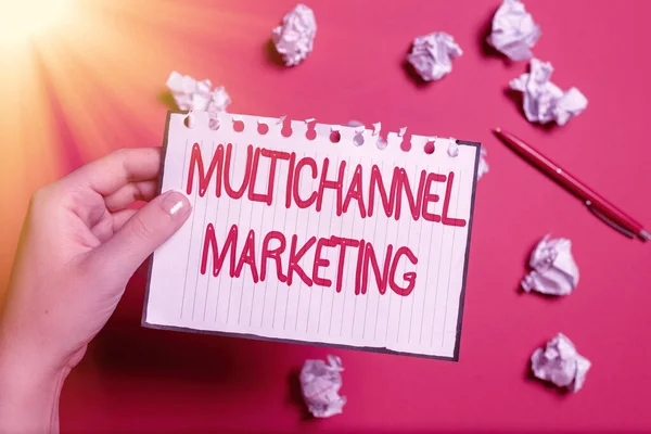 Conceptual caption Multichannel Marketing. Concept meaning for a consumer to buy from whatever way is easier Writing Notes And Important Ideas New Bulletin Board Designs — Stockfoto
