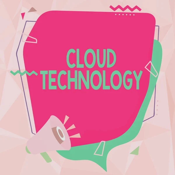 Hand writing sign Cloud Technology. Business showcase storing and accessing data and programs over Internet Megaphone Drawing Making New Announcement To Chat Cloud. — Fotografia de Stock