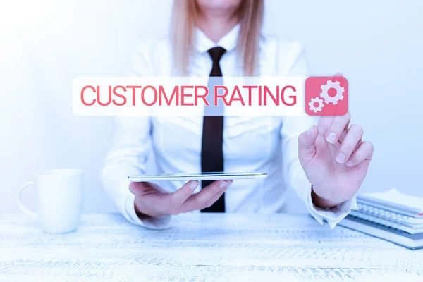 Inspiration showing sign Customer Rating. Concept meaning Each point of the customers enhances the experience Intern Starting A New Job Post, Student Presenting Report Studies — Foto Stock