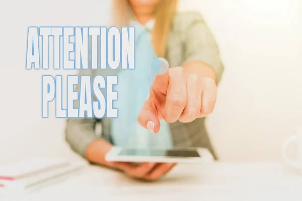 Conceptual display Attention Please. Concept meaning asking showing sop doing anything and concentrate with you Displaying New Smartphone Technology, Discussing Device Improvements — Fotografia de Stock