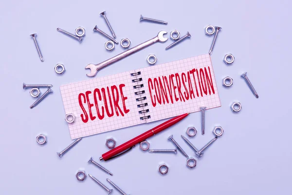 Inspiration showing sign Secure Conversation. Business idea Secured Encrypted Communication between Web Services Maintenance Tools And Equipments Mechanic And Engineer Repairs — Foto Stock