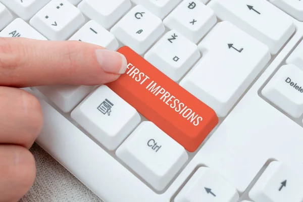 Text sign showing First Impressions. Internet Concept What a person thinks of you when they first meet you Connecting With Online Friends, Making Acquaintances On The Internet — Stockfoto